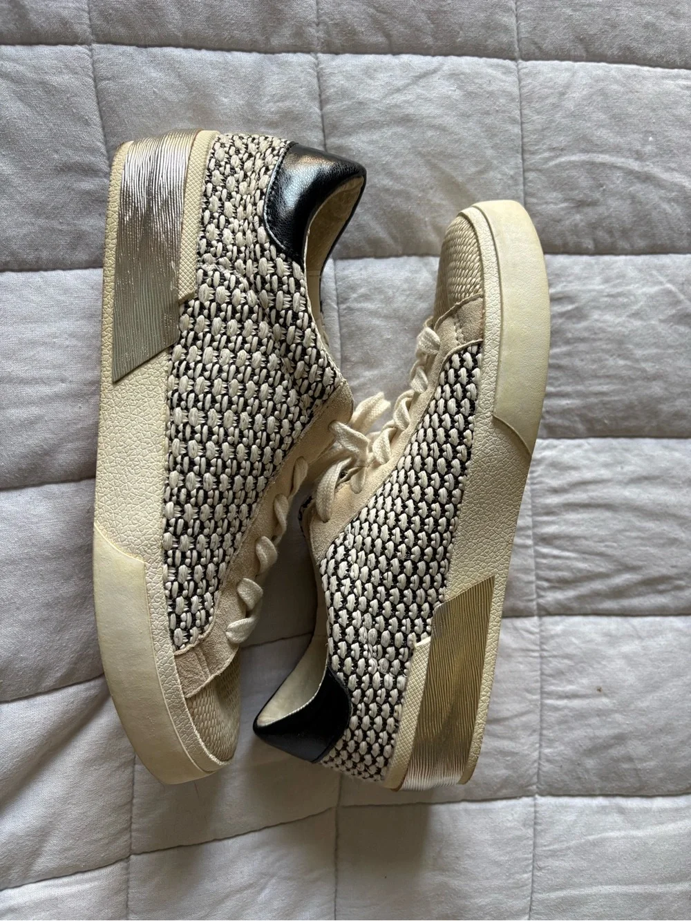 Dolce Vita Dolen Woven Platform Sneakers Black Ivory - Size 7.5